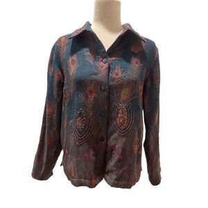 Coldwater Creek 100% Wool Peacock Feathers‎ Art To Wear Jacket Artsy Large VTG